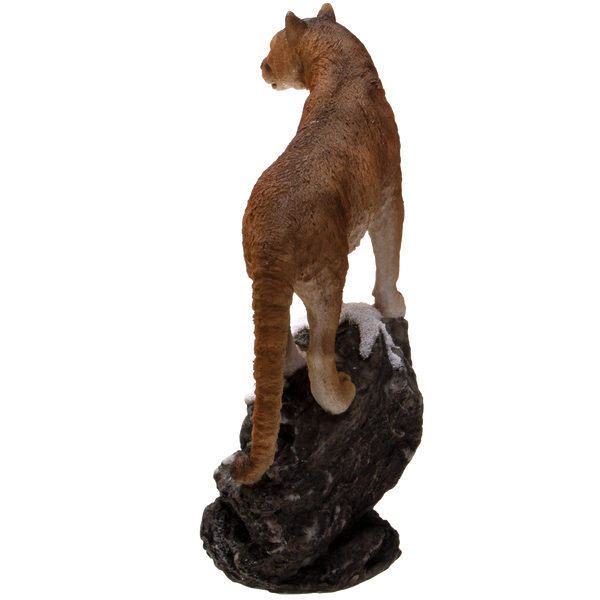 Realistic Big Cat Cougar on Rock Resin Figurine Statue