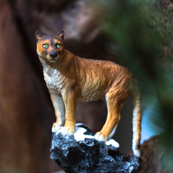 Realistic Big Cat Cougar on Rock Resin Figurine Statue