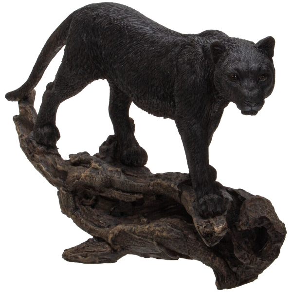 Realistic Black Cat Panther Perching on Tree Branch Decorative Resin Figurine Statue