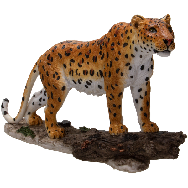 Realistic Big Cat Leopard Perching on Wood Resin Figurine Statue