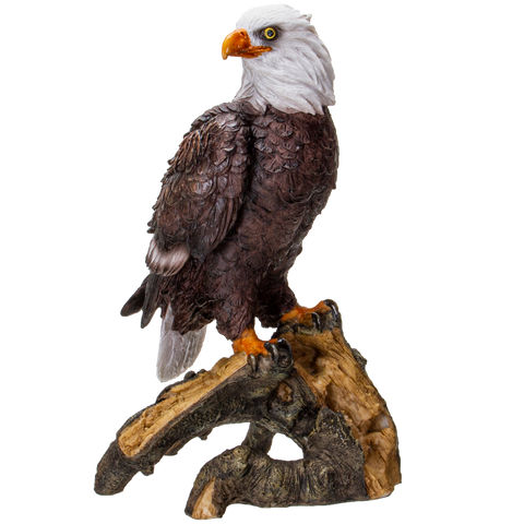 American Eald Eagle Perching on Tree Branch Resin Figurine Statue