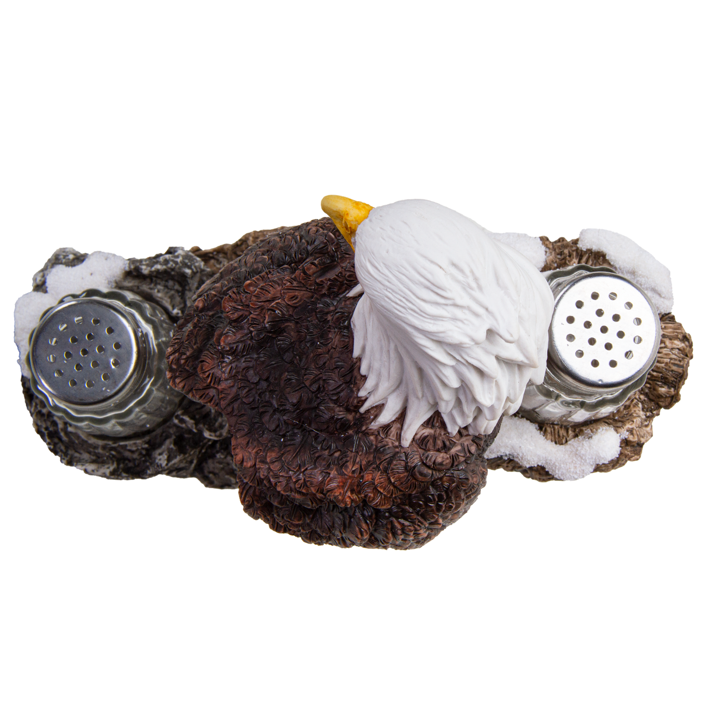 American Bald Sea Eagle Spiritual Realistic Decorative Glass Salt and Pepper Shakers Set with Resin Holder Stand