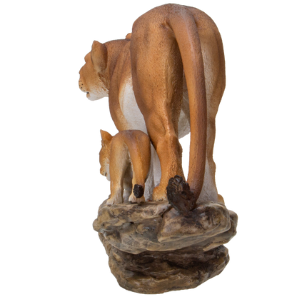 Realistic Lioness with Little Cub perching on tree branch Wildlife Resin Figurine Statue
