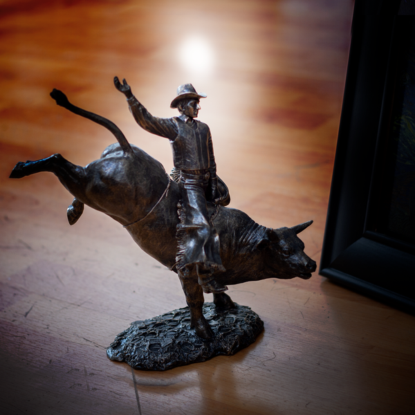 American Cowboy on Bull Resin Figurine-Bronze Finish