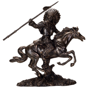 American Indian Warrior Riding Horse with Spear 13 inches tall