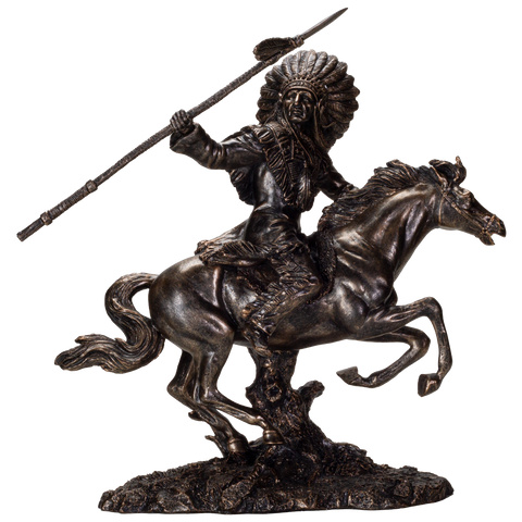 American Indian Warrior Riding Horse with Spear 13 inches tall