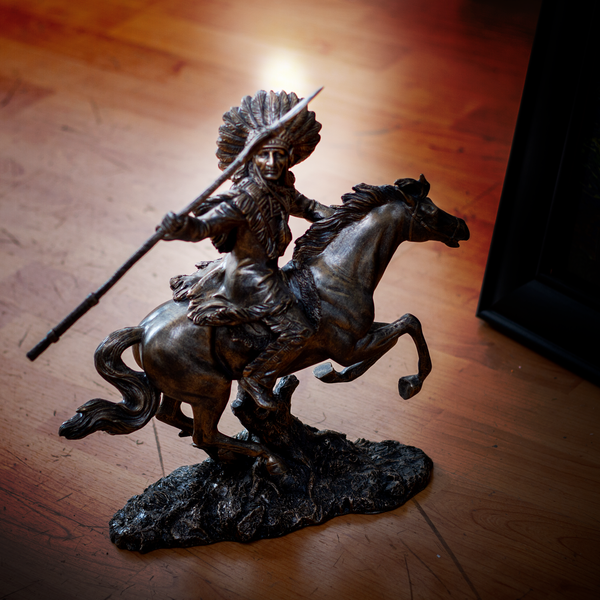 American Indian Warrior Riding Horse with Spear 13 inches tall