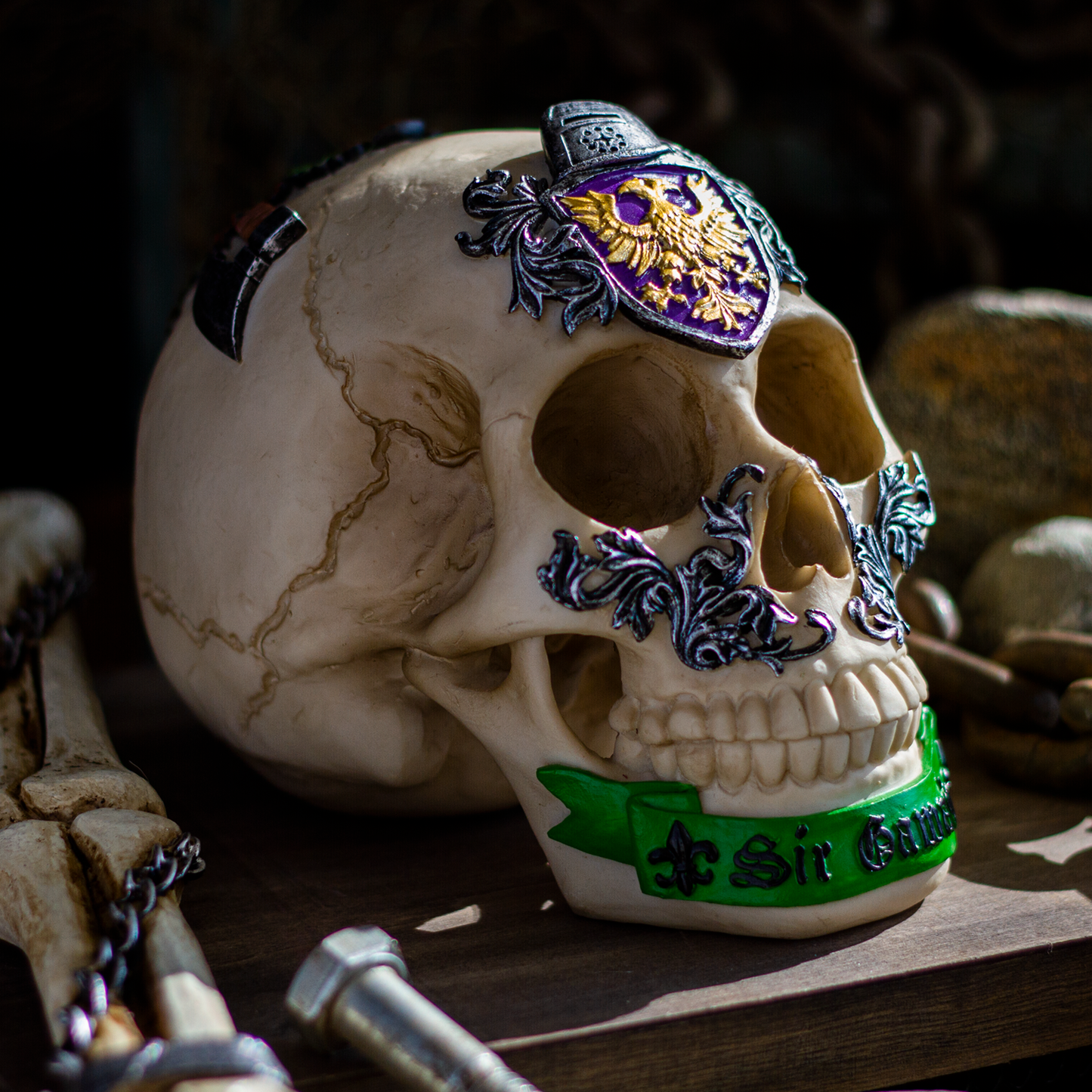 The Knights of the Round Table King Arthur's Knight Skulls Sir Gawain Resin Skull Figurine