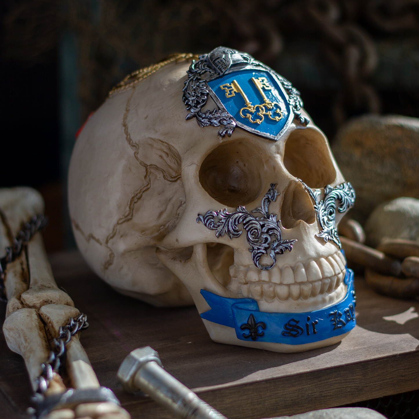 The Knights of the Round Table King Arthur's Knight Skulls Sir Kay Resin Skull Figurine