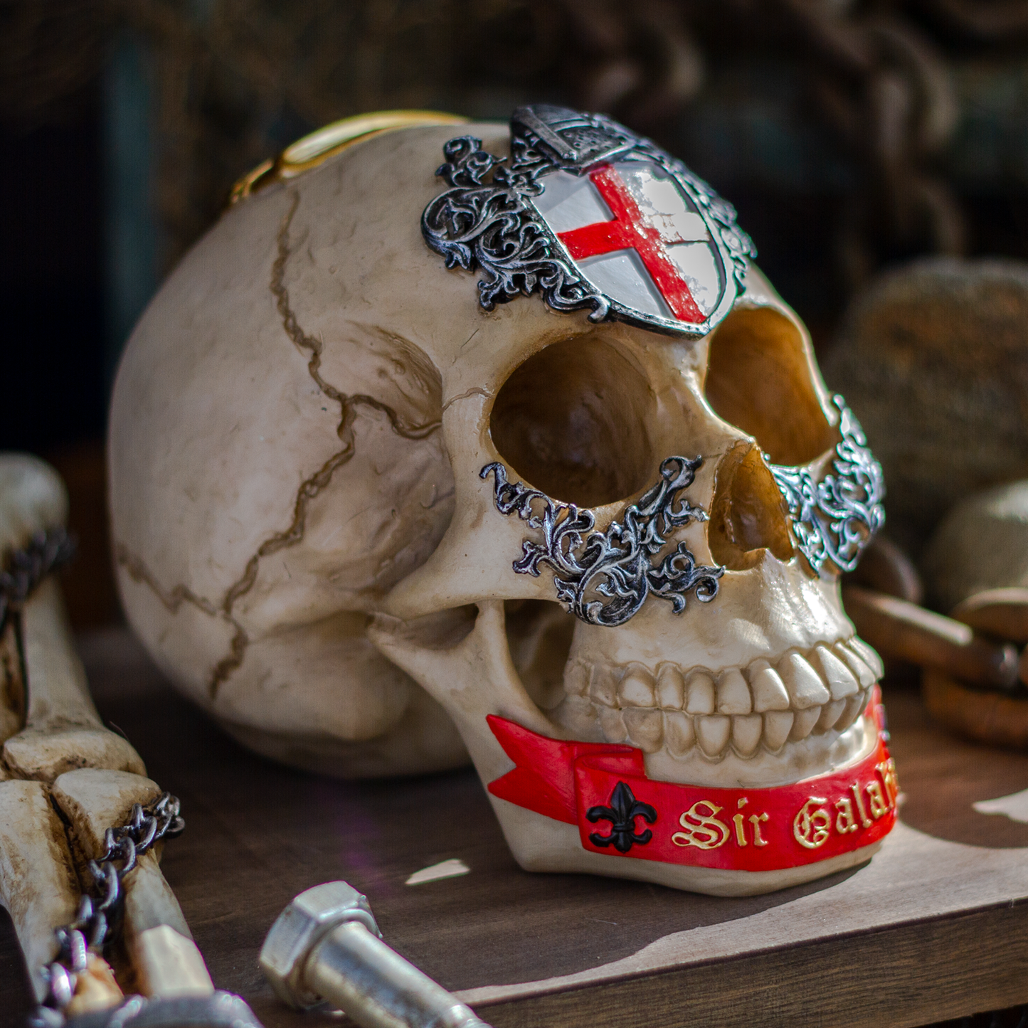 The Knights of the Round Table King Arthur's Knight Skulls Sir Galahad Resin Skull Figurine
