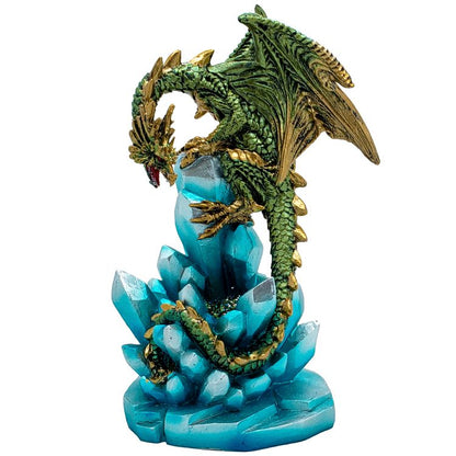 Fantasy Guarding Golden Dragon on Crystal Gemstone Rock Figurine Statue Home Decor Collectible