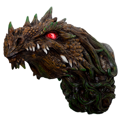 Fantasy World Tree Dragon Head Figurine with LED eyes Wall Plaque