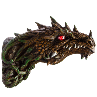 Fantasy World Tree Dragon Head Figurine with LED eyes Wall Plaque