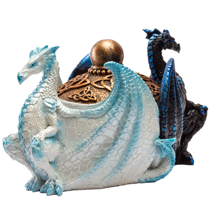 Fantasy Celtic Knotwork Dual Yin Yang Dragons Decorative Trinket Jewelry Box Figurine 5.75" long