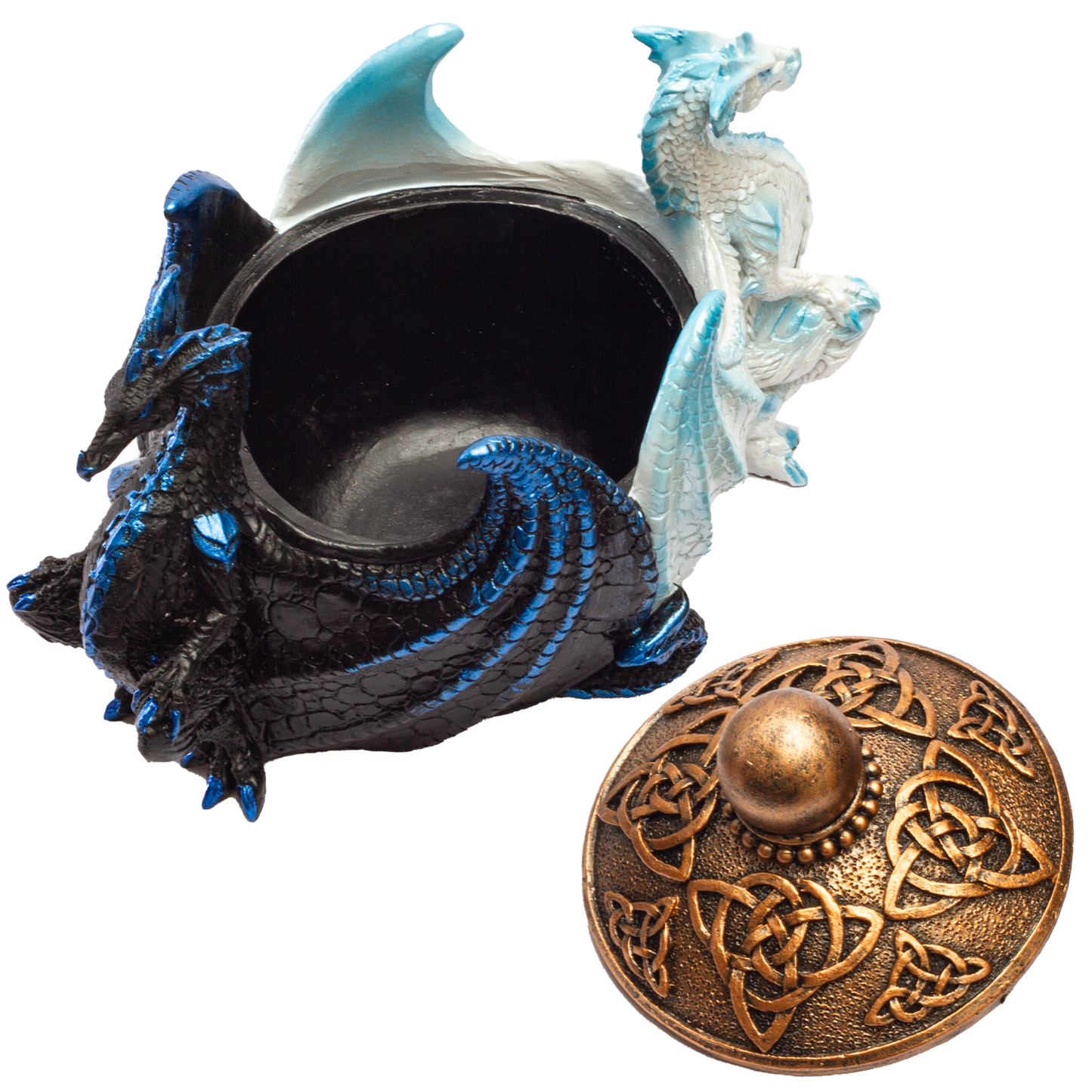 Fantasy Celtic Knotwork Dual Yin Yang Dragons Decorative Trinket Jewelry Box Figurine 5.75" long