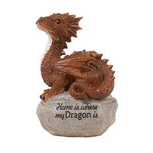 "Home is where my dragon is" Baby Dragon on Rock Resin Figurine