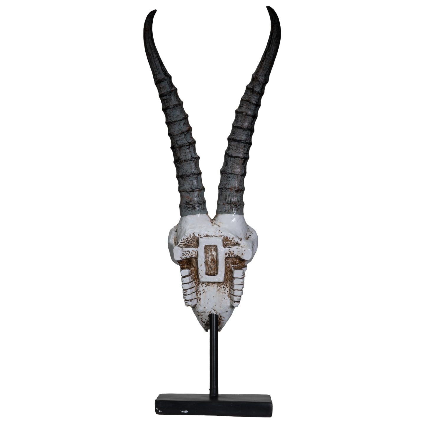 Polystone Springbok Skull with Antler Horns on Metal Stand Home Decorative Accent Faux Taxidermy Animal Trophy 29.5 in