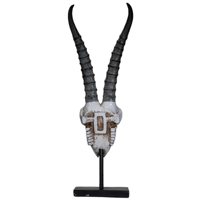 Polystone Springbok Skull with Antler Horns on Metal Stand Home Decorative Accent Faux Taxidermy Animal Trophy 29.5 in