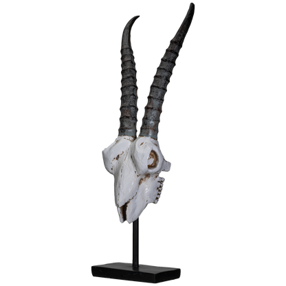 Polystone Springbok Skull with Antler Horns on Metal Stand Home Decorative Accent Faux Taxidermy Animal Trophy 29.5 in