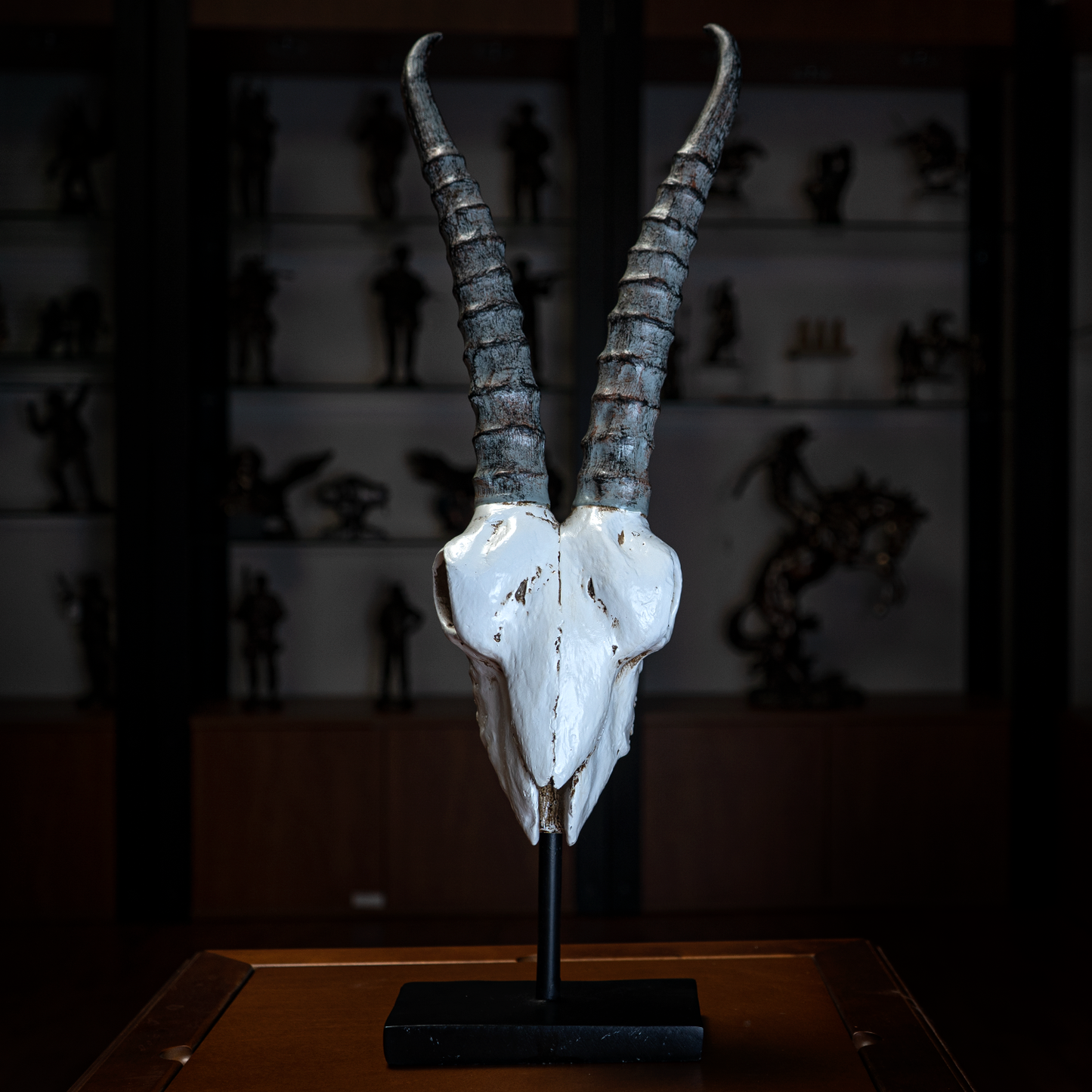 Polystone Springbok Skull with Antler Horns on Metal Stand Home Decorative Accent Faux Taxidermy Animal Trophy 29.5 in