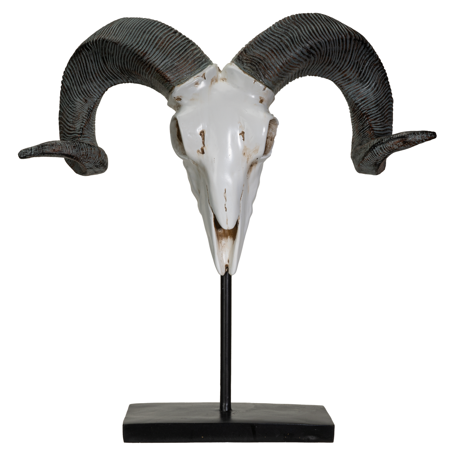 Polystone Corsican Ram Skull with Horns on Metal Stand Home Decorative Accent Faux Taxidermy Animal 29.5 in