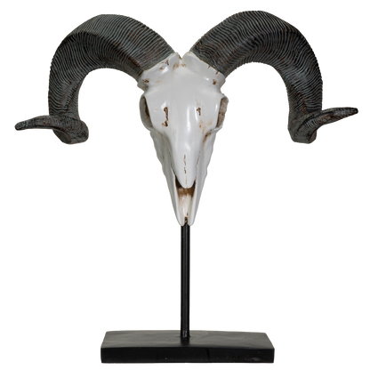 Polystone Corsican Ram Skull with Horns on Metal Stand Home Decorative Accent Faux Taxidermy Animal 29.5 in