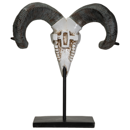 Polystone Corsican Ram Skull with Horns on Metal Stand Home Decorative Accent Faux Taxidermy Animal 29.5 in