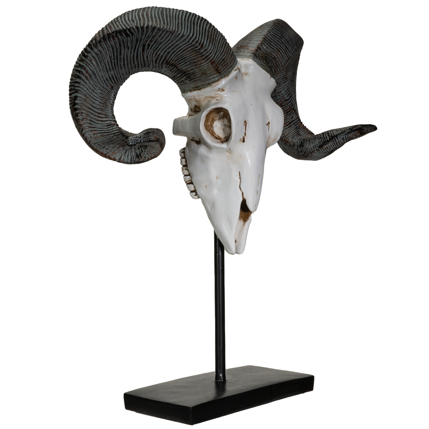 Polystone Corsican Ram Skull with Horns on Metal Stand Home Decorative Accent Faux Taxidermy Animal 29.5 in