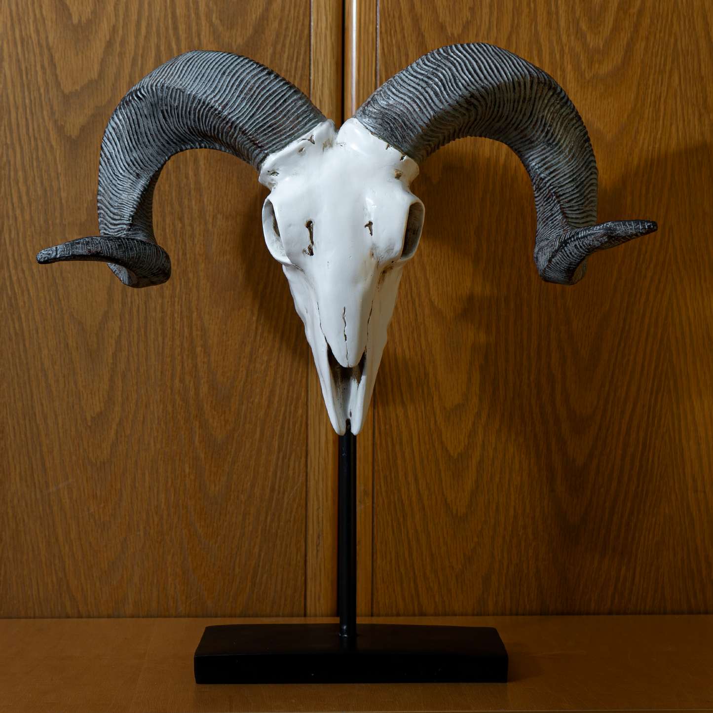 Polystone Corsican Ram Skull with Horns on Metal Stand Home Decorative Accent Faux Taxidermy Animal 29.5 in