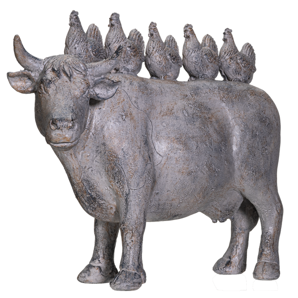 Rustic Decor Barnyard Designs Stacked Chickens on Cattle Cow Figurine 13.5 inches Dining Room Farmhouse Decor