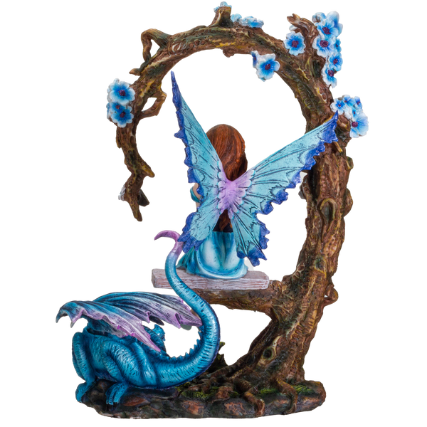 FairyTate Fantasy Fairy on the Swing with Dragon Decorative Resin Collectible Figurine Statue