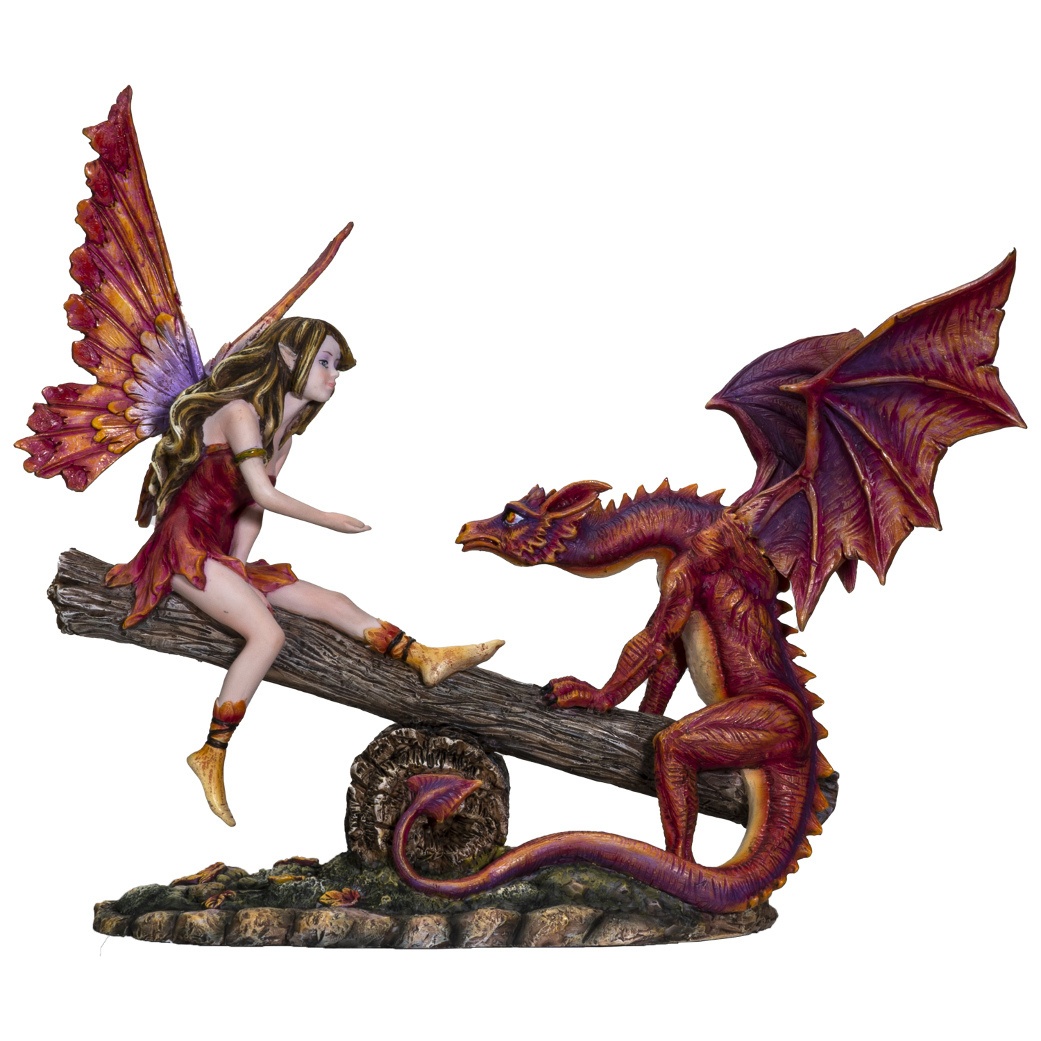 FairyTate Fairy Red Dragon on the Seesaw Decorative Resin Collectible Figurine Statue