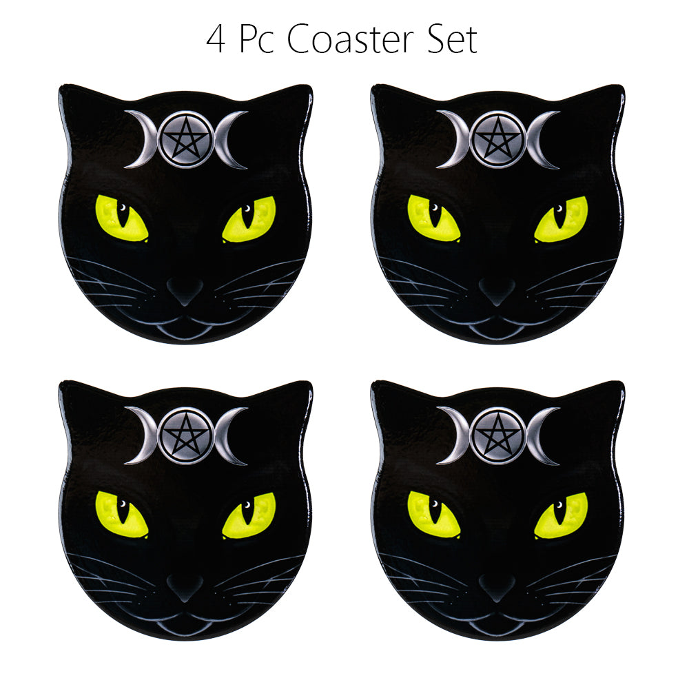 Triple Moon Cat Ceramic Coaster With Cork Backing Set of 4