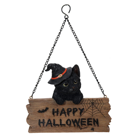 Happy Halloween Black Kitten Cat Welcome Sign Door Wall Plaque