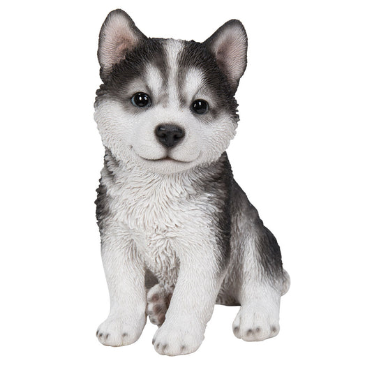 Realistic Animal Sitting Husky Puppy Collectible Home Decor Figurine
