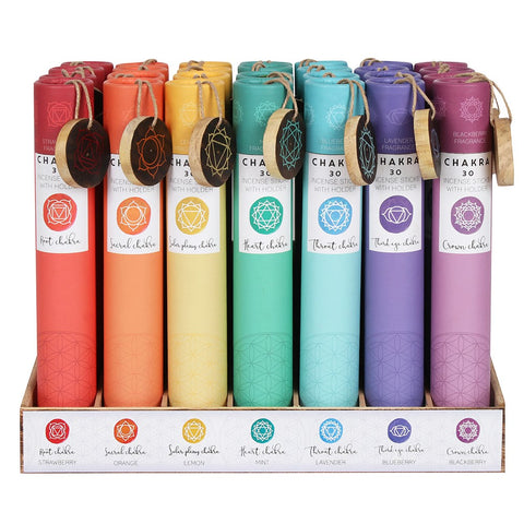 7 Chakra Aromatherapy Meditation Fragranced Incense 30 Sticks Starter Pack with Wooden Ash Catcher - Pack of 28 with Display Tray Included