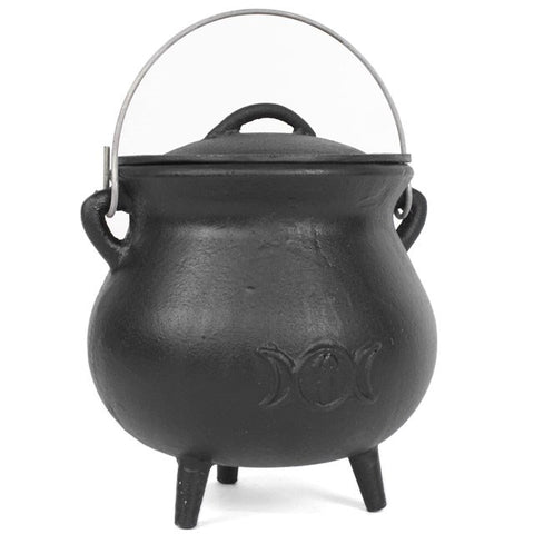 7.5 Inches Cast Iron Cauldron with Triple Moon Design with Handle