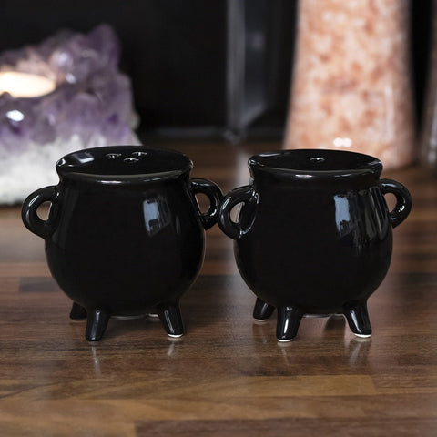 Black Ceramic Cauldron Salt And Pepper Set