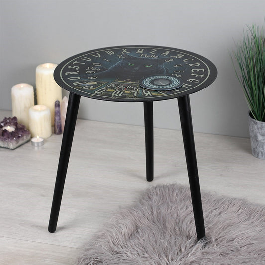 The Reader Cat Artwork Glass Top Spirit Ouija Board Small Table Home Decor