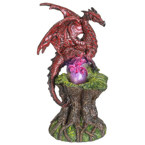 Fantasy Red Dragon Preched on Tree Illuminated with LED Light