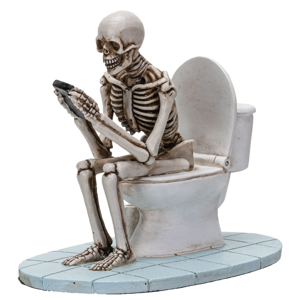 Life after death Phone Never Stop Skeleton seated on toilet bowl After Life Collection Home Decor Resin Figurine