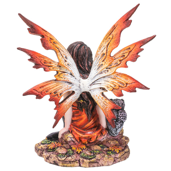 Fairyland Red Winged Fairy with Baby Owl Statue Figurine