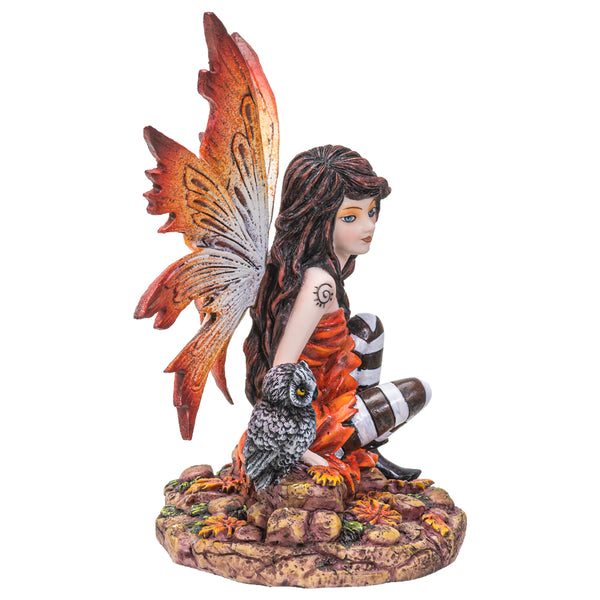 Fairyland Red Winged Fairy with Baby Owl Statue Figurine
