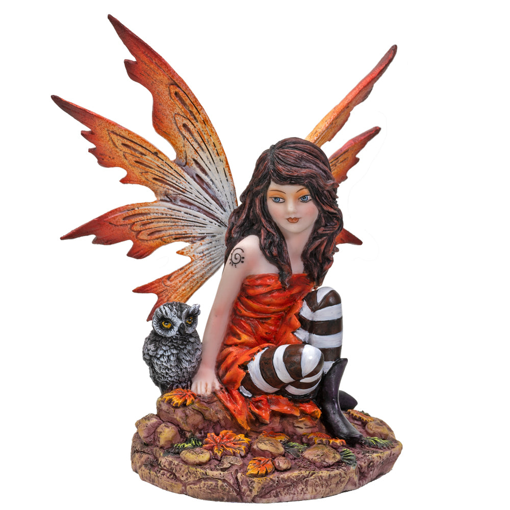 Fairyland Red Winged Fairy with Baby Owl Statue Figurine