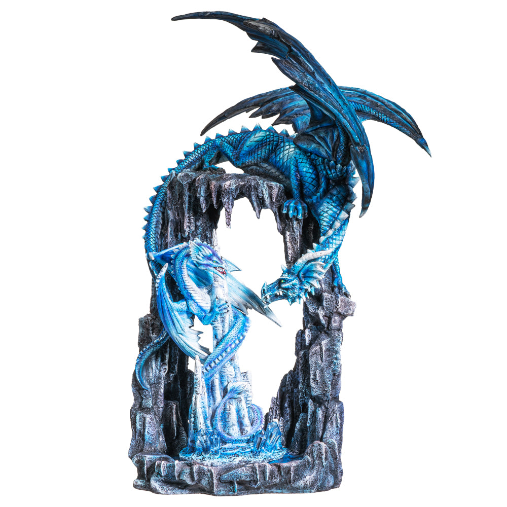 20 Inches Dual Blue Dragon on Cave Collectible Home Decor Figurine