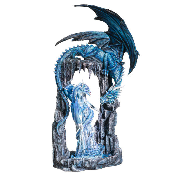 20 Inches Dual Blue Dragon on Cave Collectible Home Decor Figurine