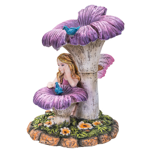 Fairyland Butterfly Fairy resting under Flower mushroom Collectible Home Decor Figurine