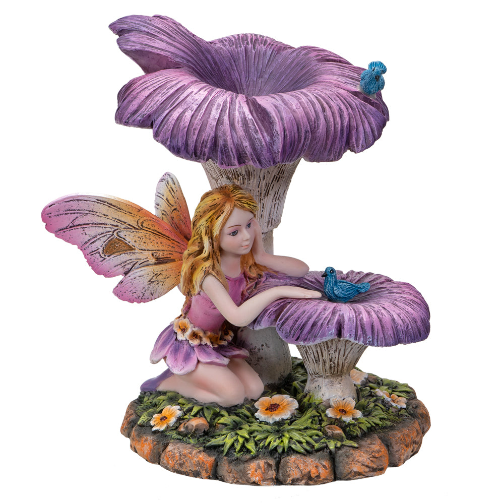 Fairyland Butterfly Fairy resting under Flower mushroom Collectible Home Decor Figurine