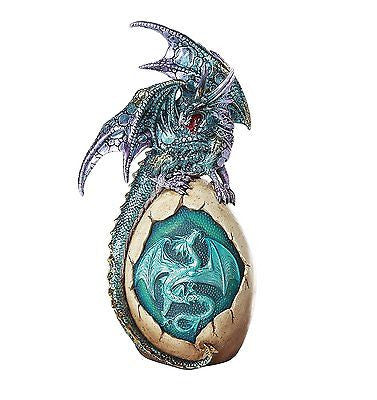 Aqua Lavender Dragon with LED Light Protecting Dragon Egg Collectible 10H