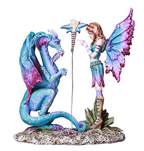 Fantasy Fairy Lecturing Bad Dragon Statue by Artist Amy Brown Tabletop Decorative Accent